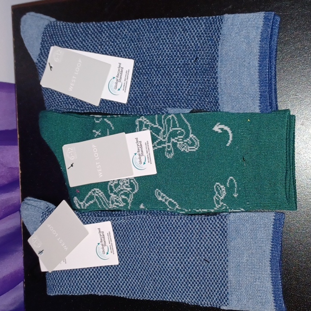 3 New Pairs Men's West Loop Crew Socks Fits Shoe Size 6-12